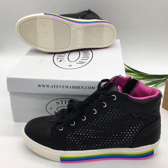 🛍NWT Steve Madden Girl's JGroove Black/Multi Sole - Picture 3 of 8